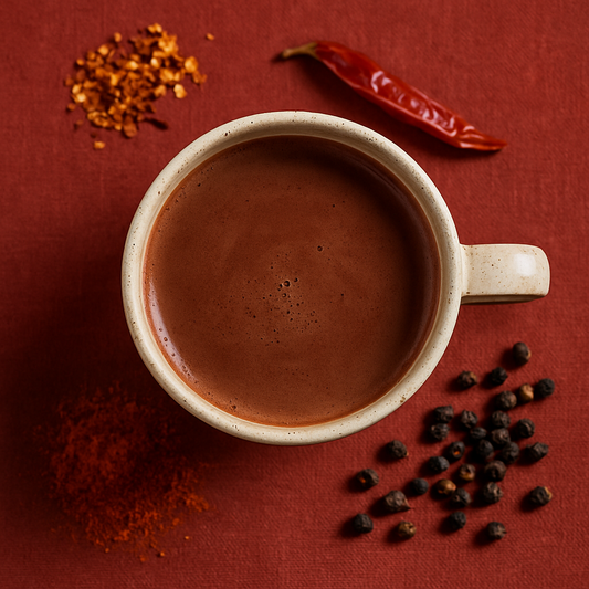 Cacao con cayena y chipotle: sabor, poder y presencia.