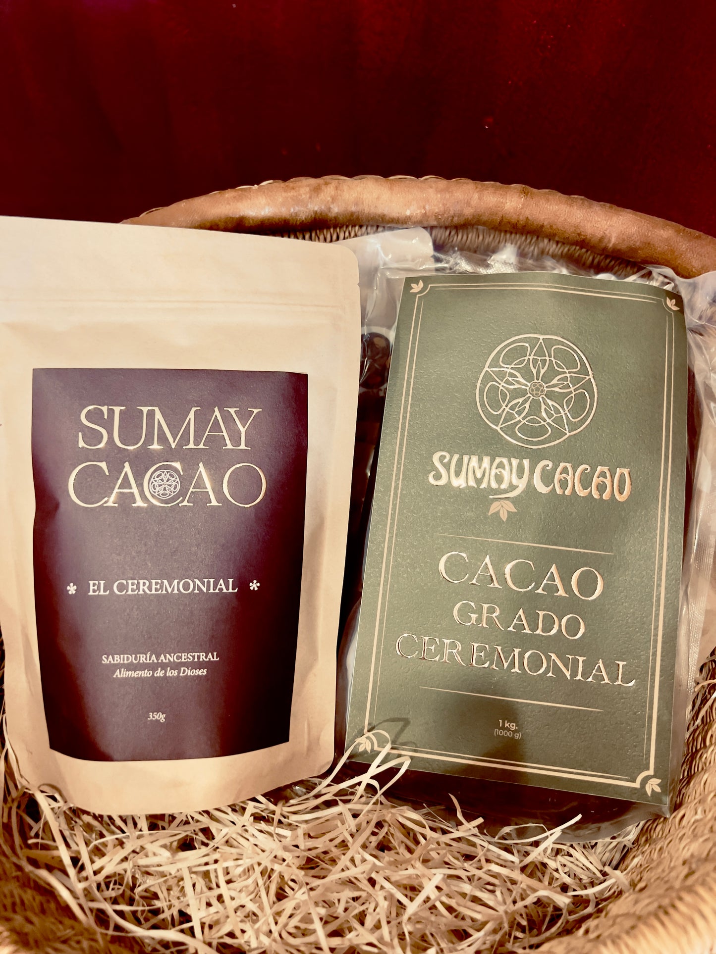 Cacao Ceremonial, paquete 350g y bloque de kilo