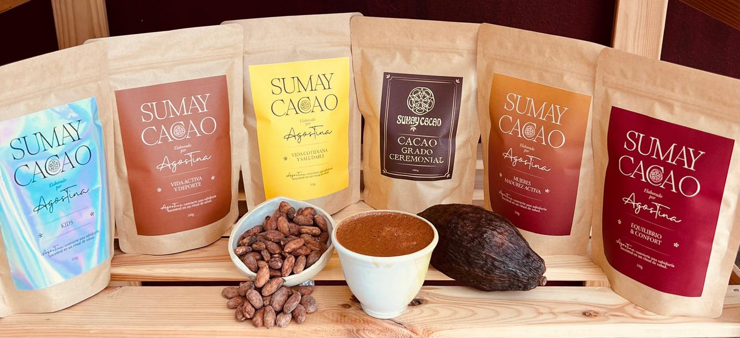Productos Sumay 350 g juntos – Línea completa de cacao ceremonial Sumay