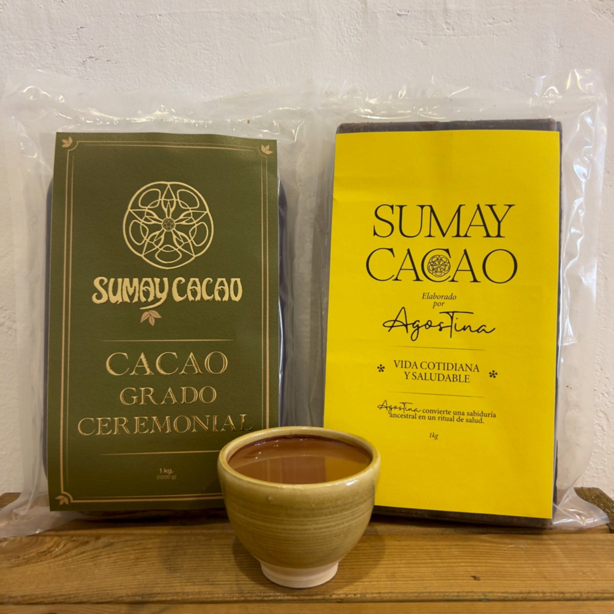 Pack duo bloques de kilo cacao ceremonial, con taza de cacao eremonial artesanal