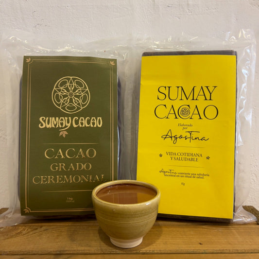 Pack duo bloques de kilo cacao ceremonial, con taza de cacao eremonial artesanal