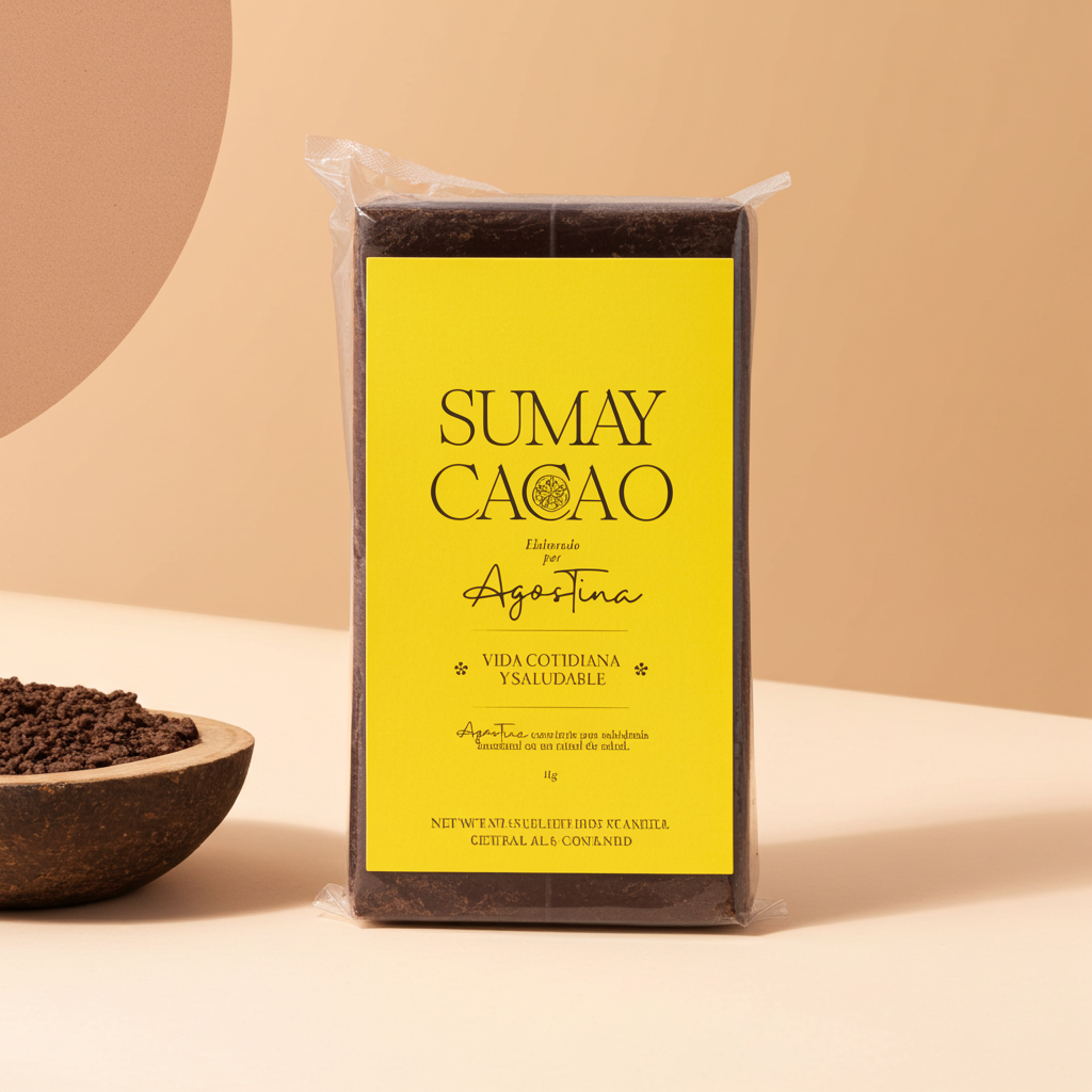 Pasta de cacao puro vida cotidiana paquete 1 kilo sobre mesa tomalidades marrones