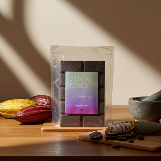 Bloques de cacao ceremonial Conscious Cacao Ecuador listos para preparación
